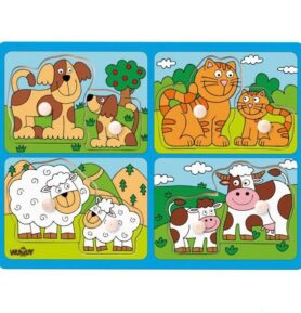 Puzzle vkládací - Domácí zvířata s mláďaty, 8ks (Woody)