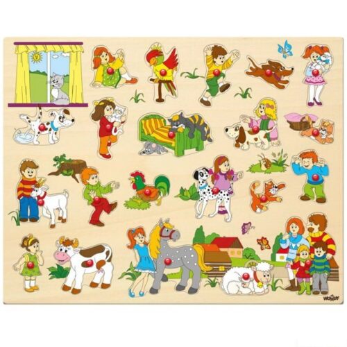 Puzzle vkládací - Maxi, Rodina se zvířátky, 21ks (Woody)