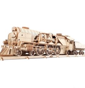 Ugears 3D mechanické puzzle Lokomotiva V-Express s vagónem 538 ks