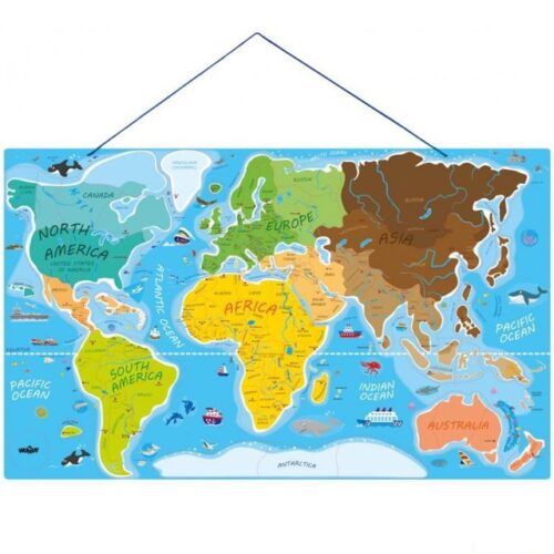 Puzzle magnetické - Mapa svět v obrázcích, 2v1 (Woody)