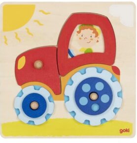 Puzzle odkrývací - Traktor s točícími kolečky (Goki)