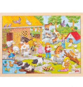 Puzzle na desce - Velké A3, Hladící ZOO, 48ks (Goki)