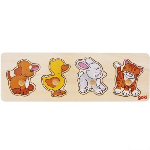 Puzzle pro nejmenší - Úchyt, Zvířátka s pejskem, 4ks (Goki)