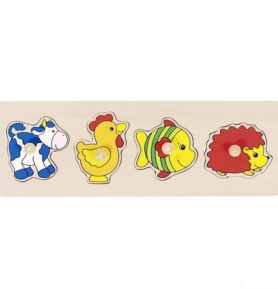 Puzzle pro nejmenší - Úchyt, Zvířátka s krávičkou, 4ks (Goki)