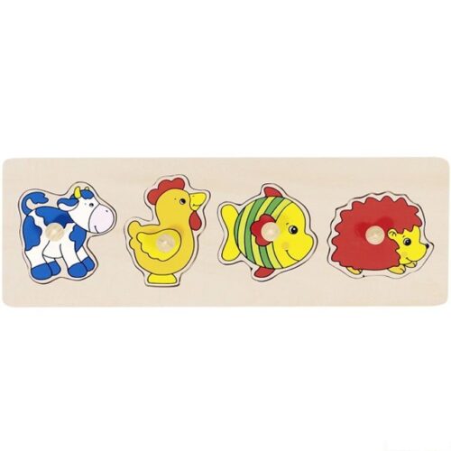 Puzzle pro nejmenší - Úchyt, Zvířátka s krávičkou, 4ks (Goki)