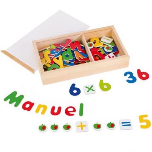 Magnetky - Dřevěná magnetická čísla a písmena, 89ks (Goki)