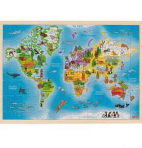 Puzzle na desce - Maxi, Mapa světa, 192ks (Goki)