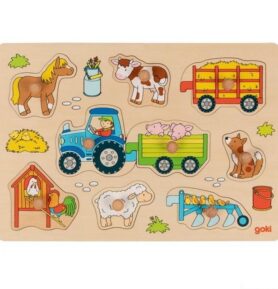 Puzzle vkládací - Traktor s vlečkou, 9ks (Goki)