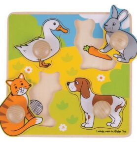 Puzzle pro nejmenší - Úchyt, Domácí zvířata, 4ks (Bigjigs)