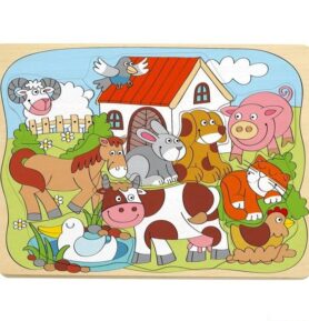 Puzzle vkládací - Domácí veselá zvířátka, 10ks (Woody)