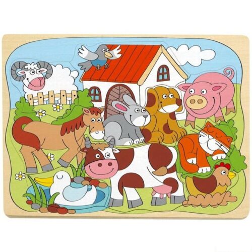Puzzle vkládací - Domácí veselá zvířátka, 10ks (Woody)