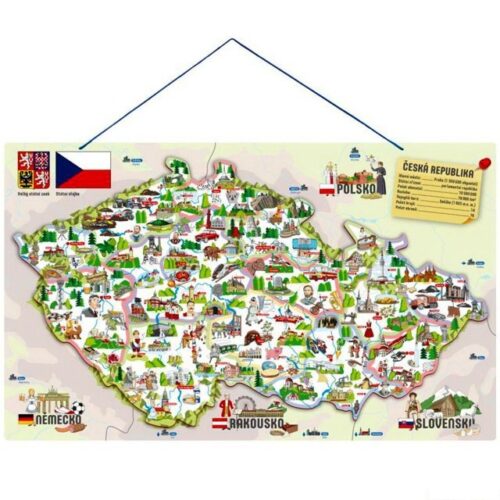 Puzzle magnetické - Mapa ČR s obrázky a hrou, 3v1 (Woody)