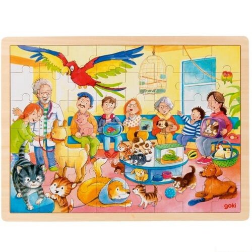 Puzzle na desce - Velké A3, U zvěrolékaře, 48ks (Goki)