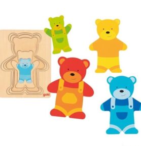 Puzzle vícevrstvé - Medvídek v kalhotách, 5 vrstev (Goki)