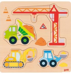 Puzzle pro nejmenší - Na desce, Stavební auta, 12ks (Goki)