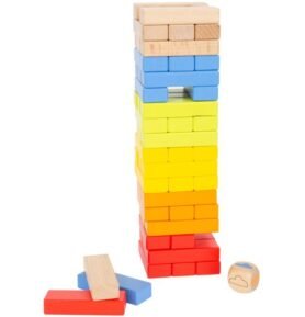 Jenga barevná - Duhová s kostkou dřevěná (Small foot)