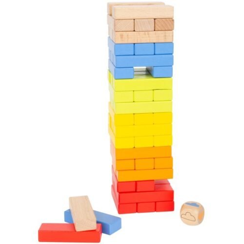 Jenga barevná - Duhová s kostkou dřevěná (Small foot)