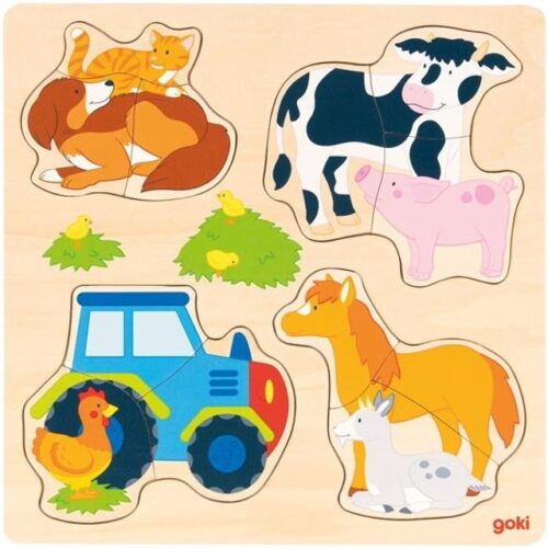 Puzzle pro nejmenší - Na desce, Farma, 12ks (Goki)