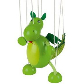 Loutka marioneta - Dinosaurus zelený dřevěný (Goki)