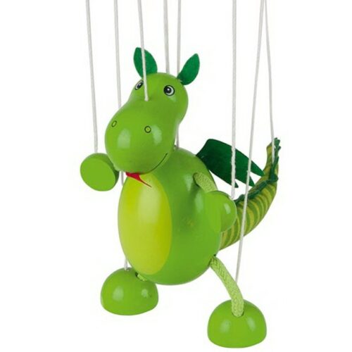 Loutka marioneta - Dinosaurus zelený dřevěný (Goki)