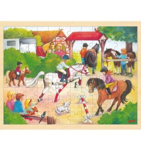 Puzzle na desce - Velké A3, Jezdecké závody, 96ks (Goki)