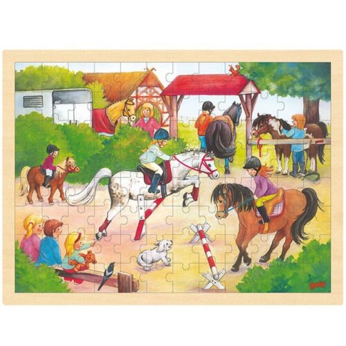 Puzzle na desce - Velké A3, Jezdecké závody, 96ks (Goki)