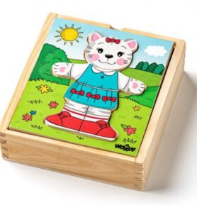 Puzzle oblékání - Šatní skříň kočička, 18ks (Woody)