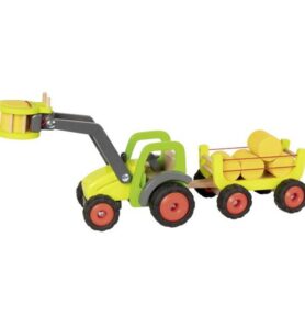 Auto - Dřevěný traktor s nakladačem a vlečkou, 55cm (Goki)