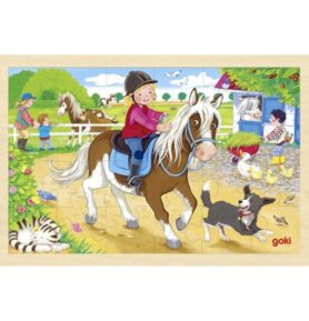 Puzzle na desce - Dvůr s poníky, 24ks (Goki)