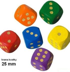 Hrací kostka dřevěná - Velká 25mm, 1ks (Detoa)