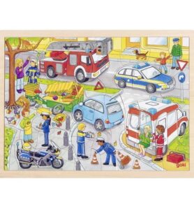 Puzzle na desce - Velké A3, Policejní zásah, 56ks (Goki)