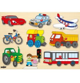 Puzzle vkládací - Dopravní prostředky, 9ks (Woody)