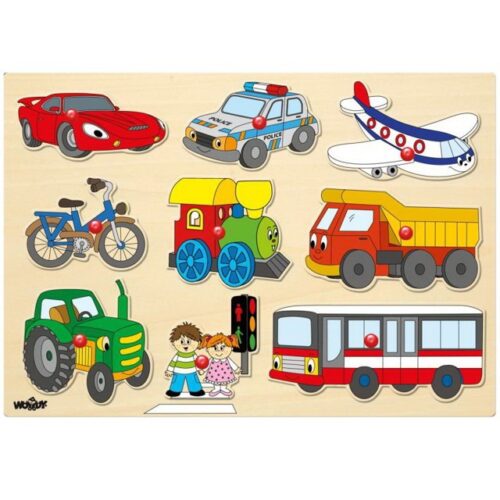 Puzzle vkládací - Dopravní prostředky, 9ks (Woody)