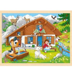 Puzzle na desce - Velké A3, Na horské pastvině, 96ks (Goki)