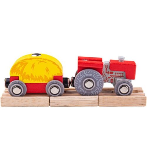 Vláčkodráha auto - Traktor s valníkem červený + 3 koleje (Bigjigs)