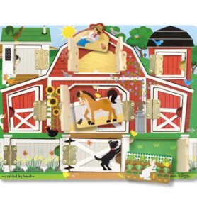 Puzzle odkrývací - S dvířky dřevěné, Farma (M&D)