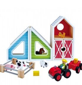 Farma - Dřevěna variabilní s traktorem (Hape)