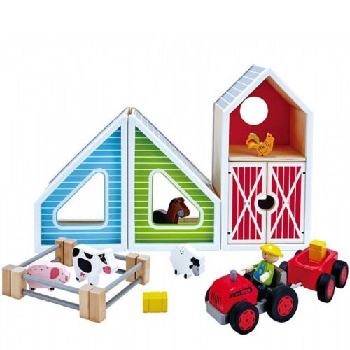 Farma - Dřevěna variabilní s traktorem (Hape)