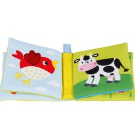 První knížka - Textilní s pískátkem a fólií, Zvířátka (Goki)