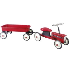 Odrážedlo kovové - Traktor s vozíkem, červený (Goki)