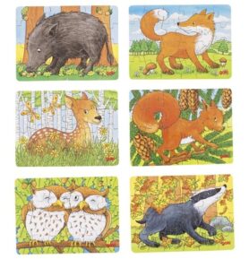 Puzzle dřevěné - Mini, Lesní zvířátka, 24 dílků, 1ks (Goki)