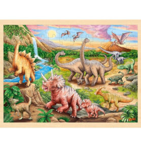 Puzzle na desce - Velké A3, Dinosauří tah, 96ks (Goki)