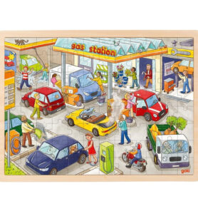 Puzzle na desce - Velké A3, Benzínová pumpa, 96ks (Goki)