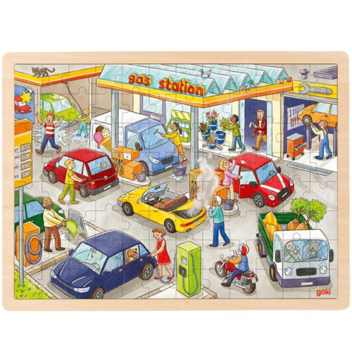 Puzzle na desce - Velké A3, Benzínová pumpa, 96ks (Goki)
