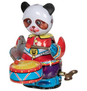 Plechová hračka - Retro panda s bubínkem na klíček (Goki)