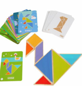Hlavolam dřevěný - Tangram logická hra + předlohy (Lucy & Leo)