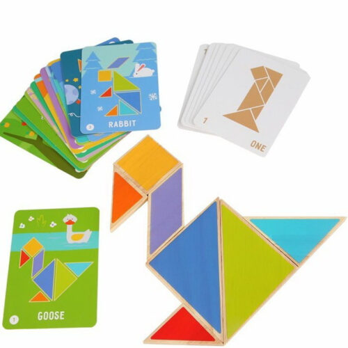 Hlavolam dřevěný - Tangram logická hra + předlohy (Lucy & Leo)