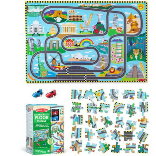 Puzzle podlahové - S natahovacími vozidly, Kolem světa (M&D)