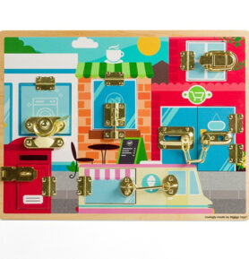 Puzzle motorické - Se zámky A3, Západky a zámky (Bigjigs)