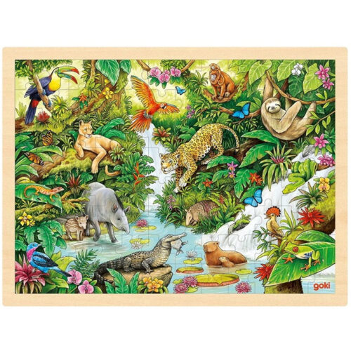 Puzzle na desce - Velké A3, V džungli, 96ks (Goki)